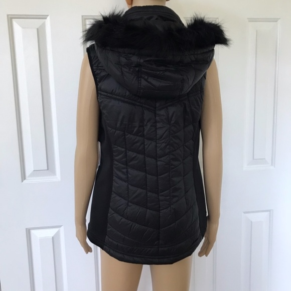 NWT MICHAEL Kors Black Fur trim hood Vest S - Picture 6 of 8